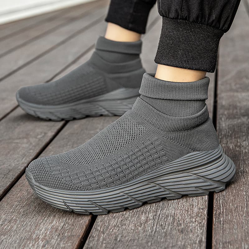 Beimeng sapatos masculinos de cano alto meias elásticas sapatos preguiçosos botas acima do pé feminino sola plana antide