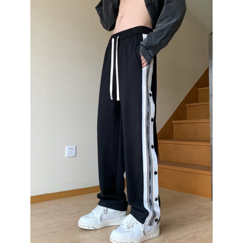 Europeu americano hiphop Breasted calças dos homens verão gelo seda reta Drape calças casuais High Street basquete espor