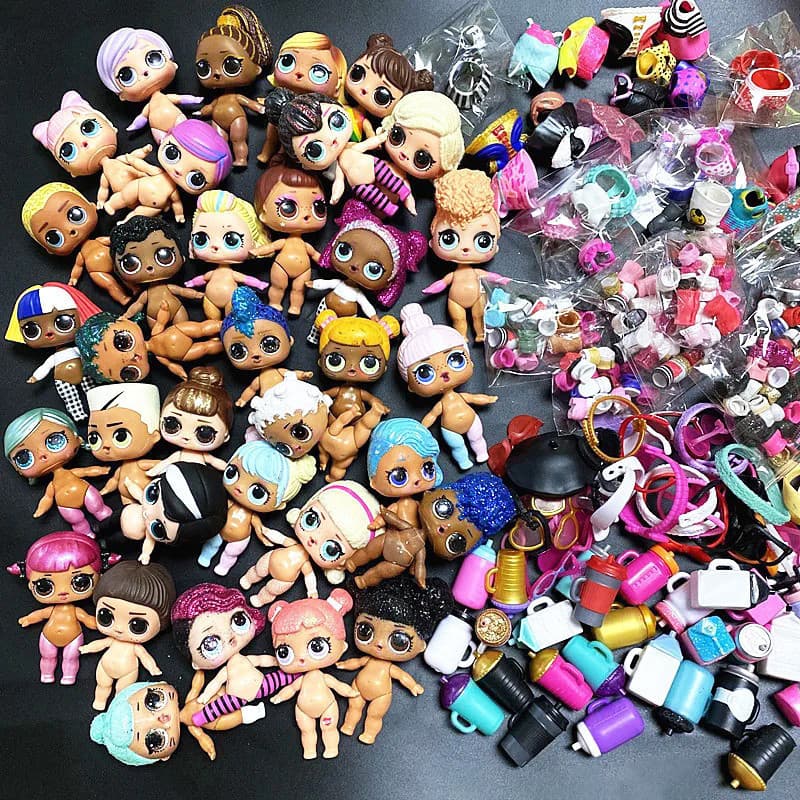 LOL 10Dolls + 10roupas + 10Shoes + 10Bottles + 10acessórios Boneca Aleatória 8cm Figuras De Brinquedos Modelo Kid Surpri