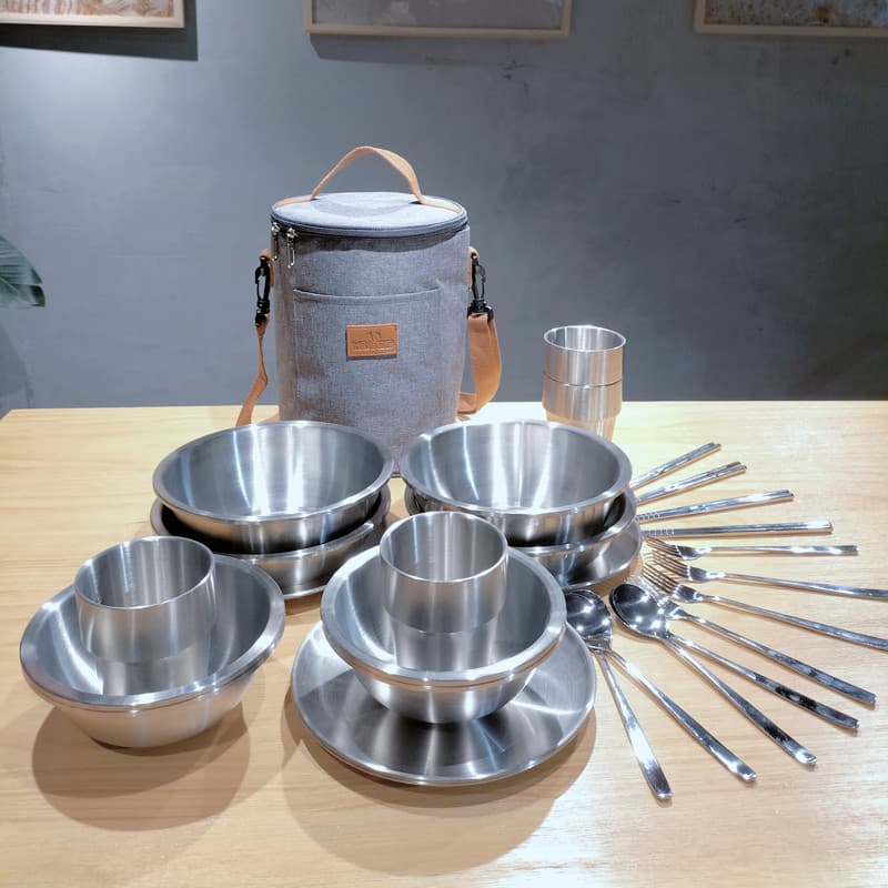Ao ar livre portátil móvel cozinha carro de aço inoxidável equipamento acampamento piquenique utensílios de cozinha conj