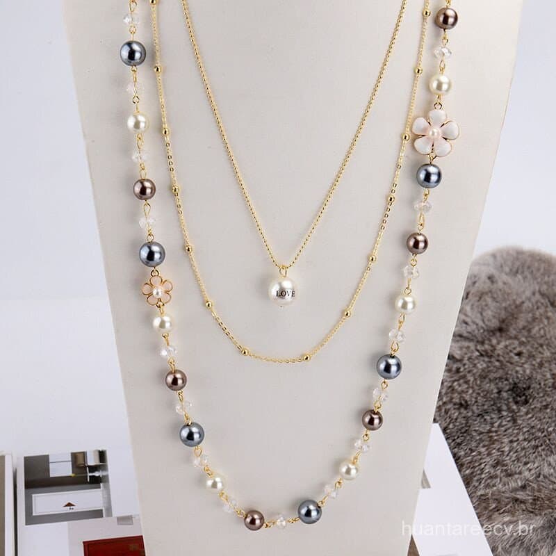 Exquisite Longo Multilayer Pérola Camisola Das Mulheres Cadeia De Colar De Moda Feminina Famoso Longo Colar De Jóias Col