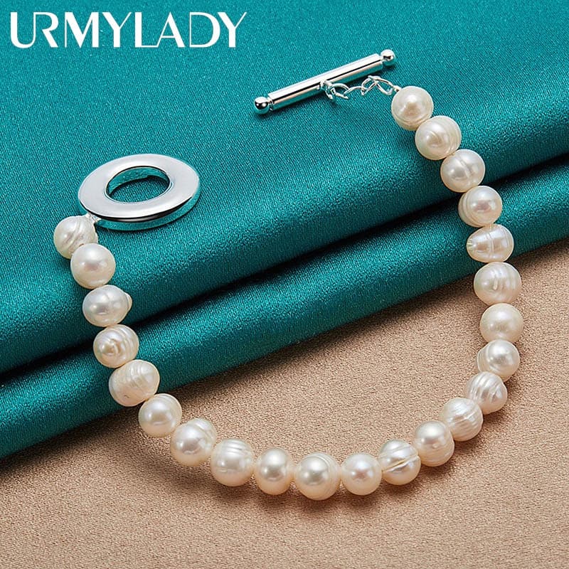 URMYLADY Prata Esterlina 925 Corrente De Pérolas De Água Doce Natural 20cm Pulseira Para Noivado De Casamento Feminino J
