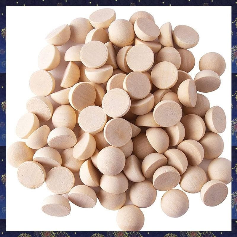 100 Peças 20mm Meia Contas De Madeira , Bolas Redondas Naturais Divididas Inacabadas Soltas Para Artesanato DIY Natal