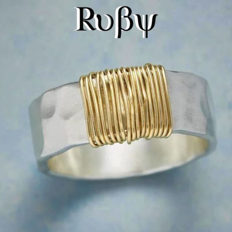Ruby * Estilo Minimalista Acessórios de Estilo Legal Texturizado Ondulado Anel de Duas Cores Novo Estilo