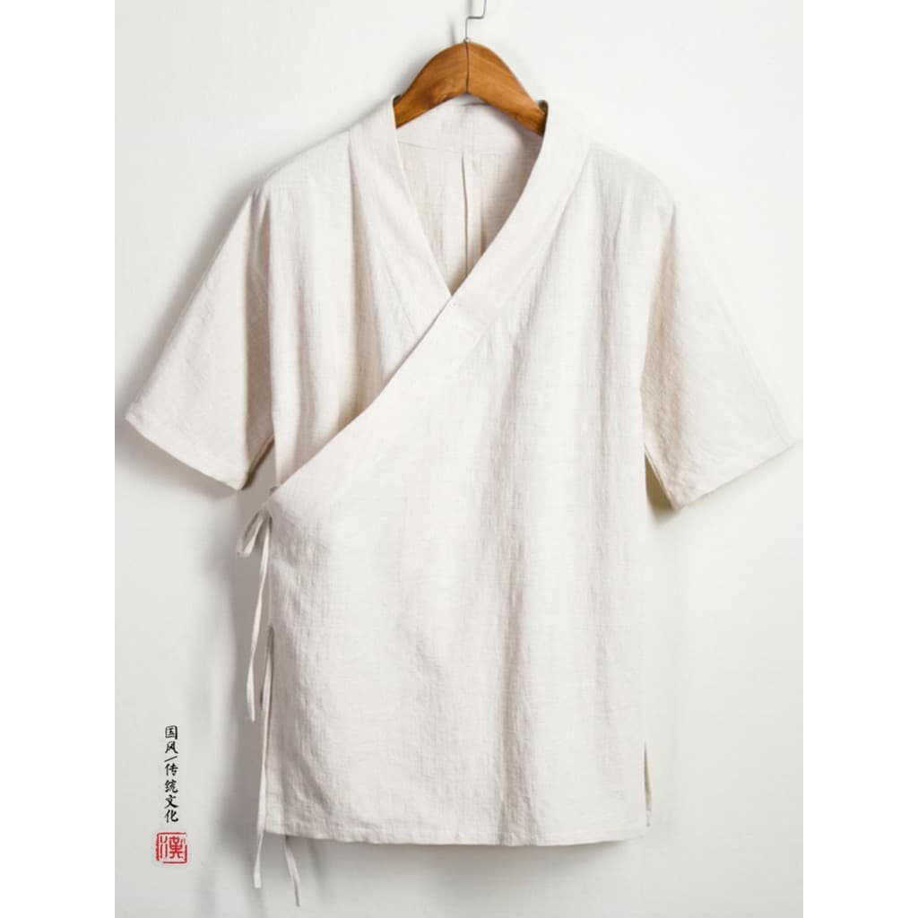Vestido de verão retrô estilo chinês algodão linho manga curta cardigã Diagonal masculino melhorado Hanfu traje antigo e