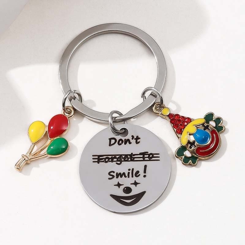 1pc Etiqueta De Aço Inoxidável Não Esqueça De Sorrir Palhaço Balão Chaveiro Divertido Bonito Dos Desenhos Animados Dar L
