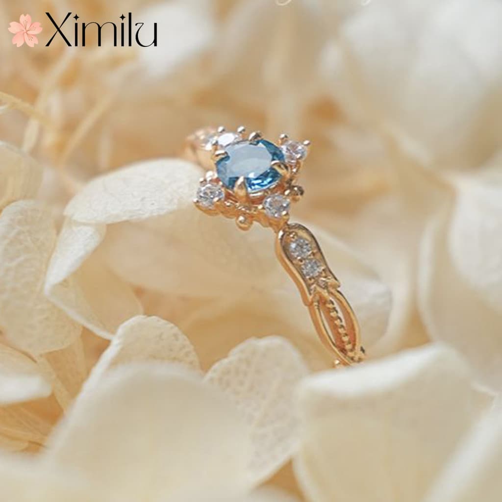 ⭐ Retro requintado lírio do vale azul pedra preciosa anel feminino nicho japonês moda jóias
