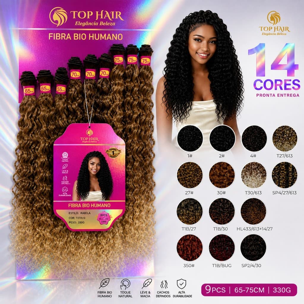Top Hair Cabelo Cacheada 9PÇS 65/70/75cm Fibra Bio Humano Para Trança Crochet Box Braids Twist Jumbo Volume ISABELA
