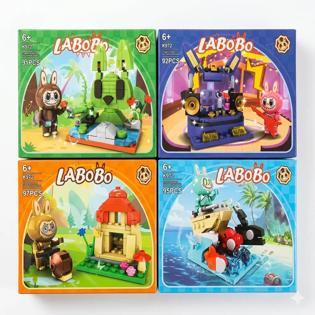Kit 4 Blocos De Montar Labubu Coelho Coleção 375 Peças