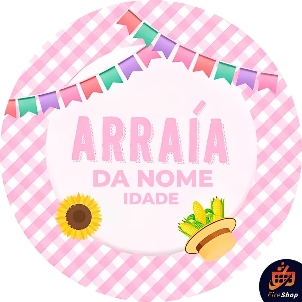Capa Painel de festa 50x50 Cm ARRAIÁ - ESCOLHA O NOME - Redonda em Tecido