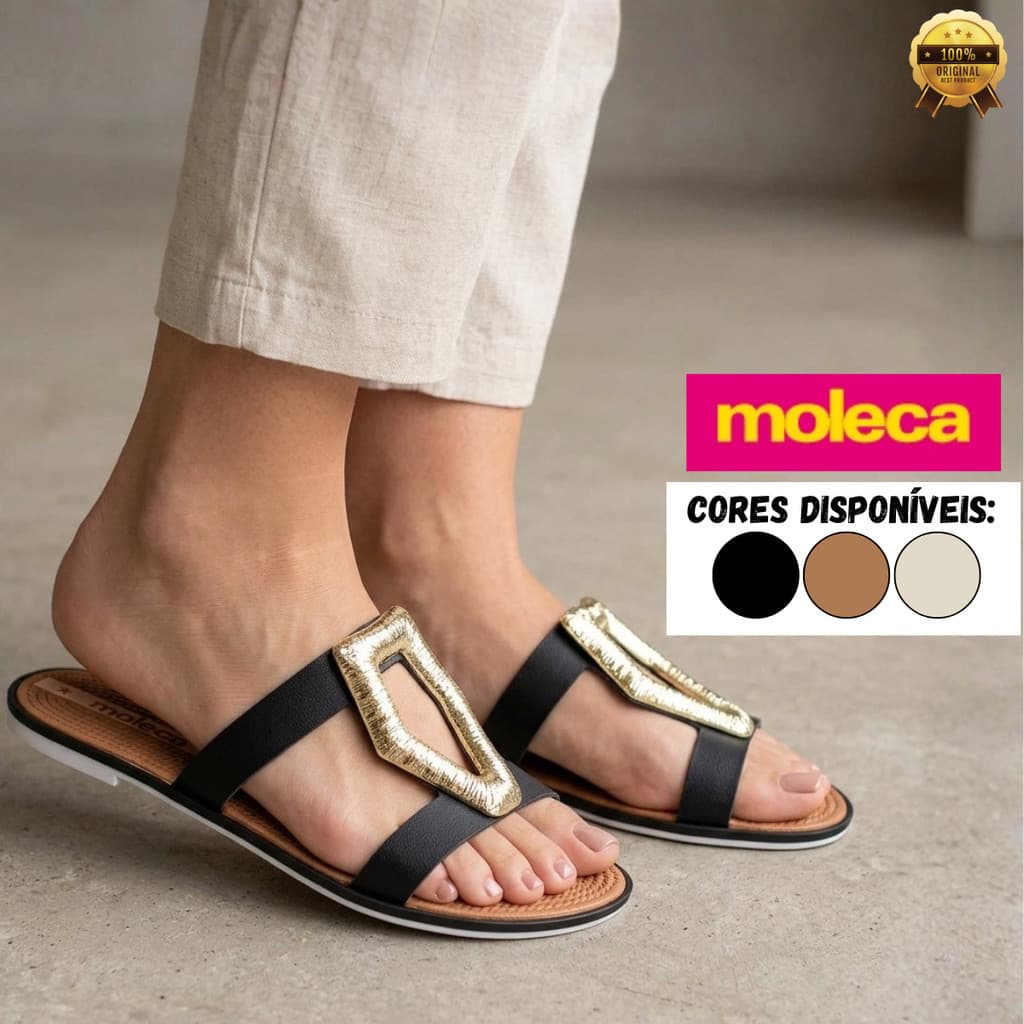 Rasteirinha Moleca Feminina Casual Tiras Vazadas Brilhante Solado Texturizado Confortável Original