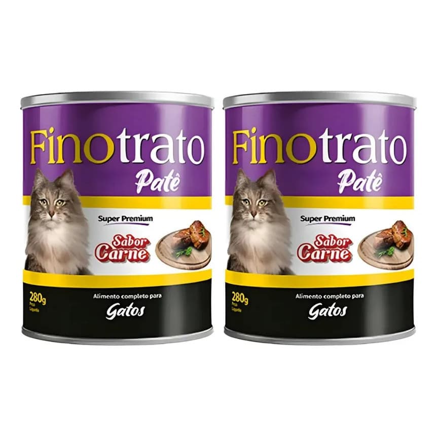 Kit 2 Latas Finotrato Patê Gatos Adultos Carne Lata 280 G