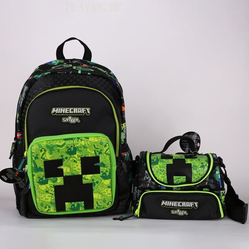 Austrália smiggle Bolsa escolar de tamanho grande Minecraft Caixa de papelaria Garrafa de água Série de lancheira