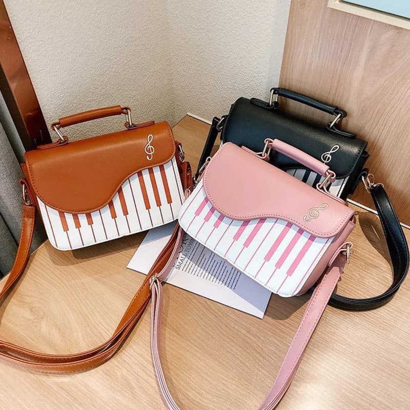 Bolsas de Ombro Femininas com Design de Piano Coreano, Bolsa Mensageiro de Couro PU, Bolsa de Mão, Bolsa Transversal Fas