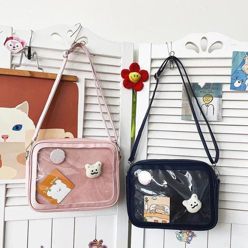 Bolsa Crossbody Feminina Luxuosa PU Ita , Bolsas Lolita Doces , De Ombro Transparente Estilo Japonês Com Bolso Fofo E