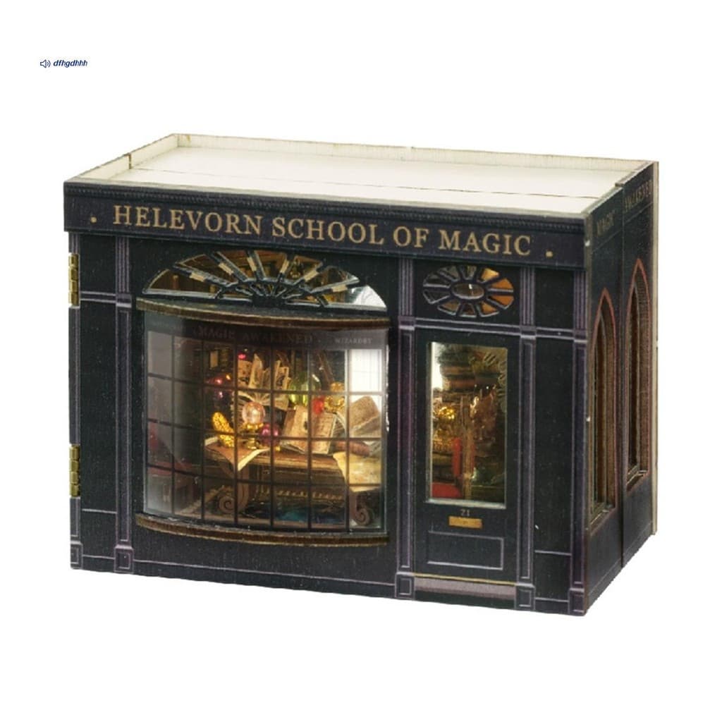 Kit de canto de livro DIY, incluindo modelo de quebra-cabeça 3D, estante de madeira e brinquedos, adequado para o Hallow