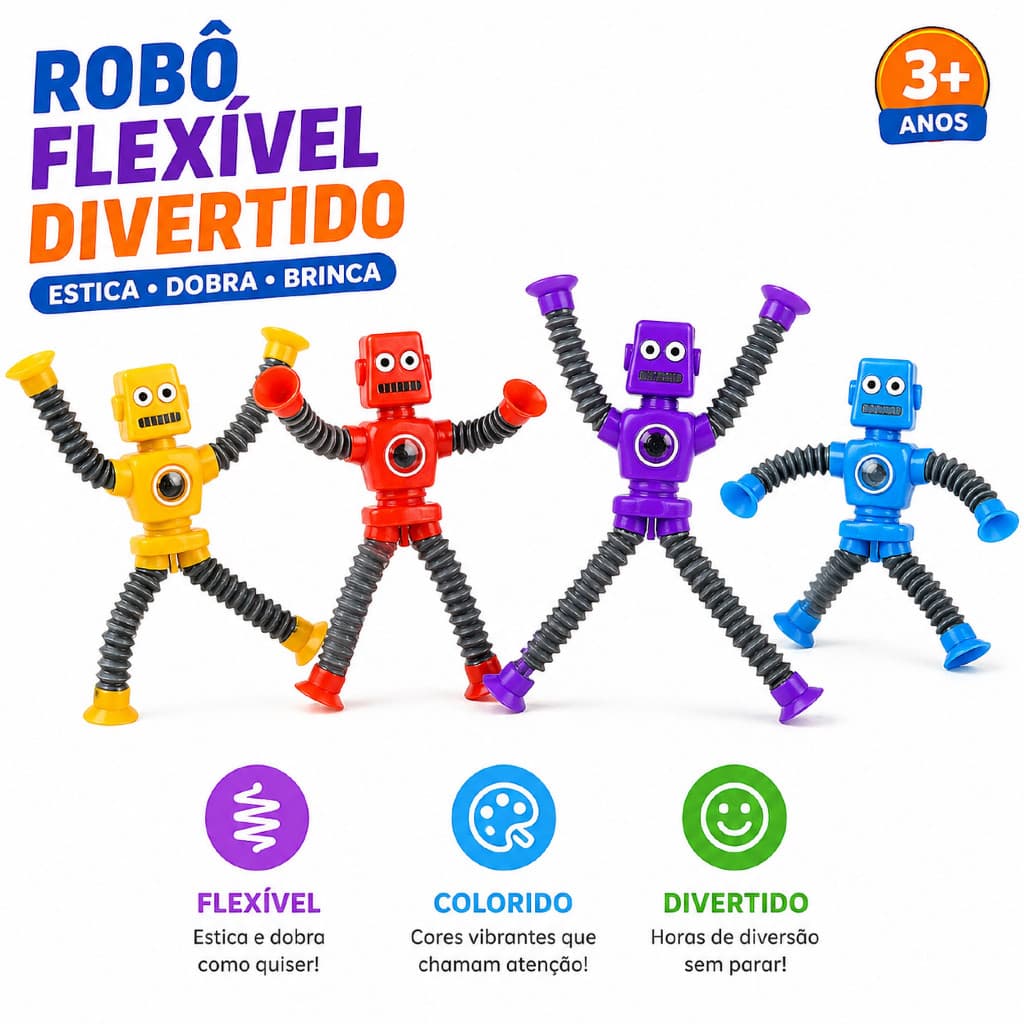 Robô Estica Tubo LED com Luz para Brincar