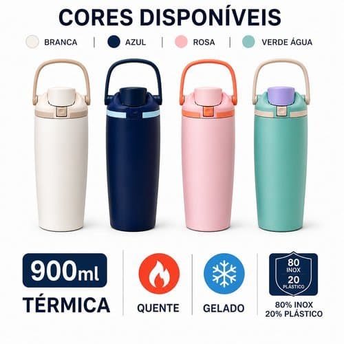 Garrafa Termica Alca Portatil 900ml Inox Bebidas Quentes Frias