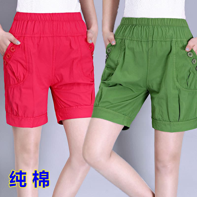 Verão de meia-idade idosos calças femininas cintura elástica calças casuais mãe Shorts exterior usar calças de cinco pon