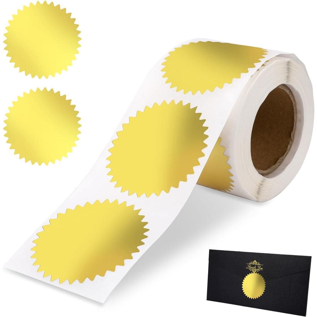Adesivos de Selagem Dourados para Envelopes, Etiquetas Redondas de 2" com Folha Dourada, Selos Metálicos para Embalagens