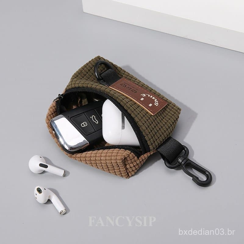 Bolsa De Veludo Para Pendurar Chaveiro Com Alça Ajustável-Organizador De Vários Compartimentos Fones De Ouvido , Chaves