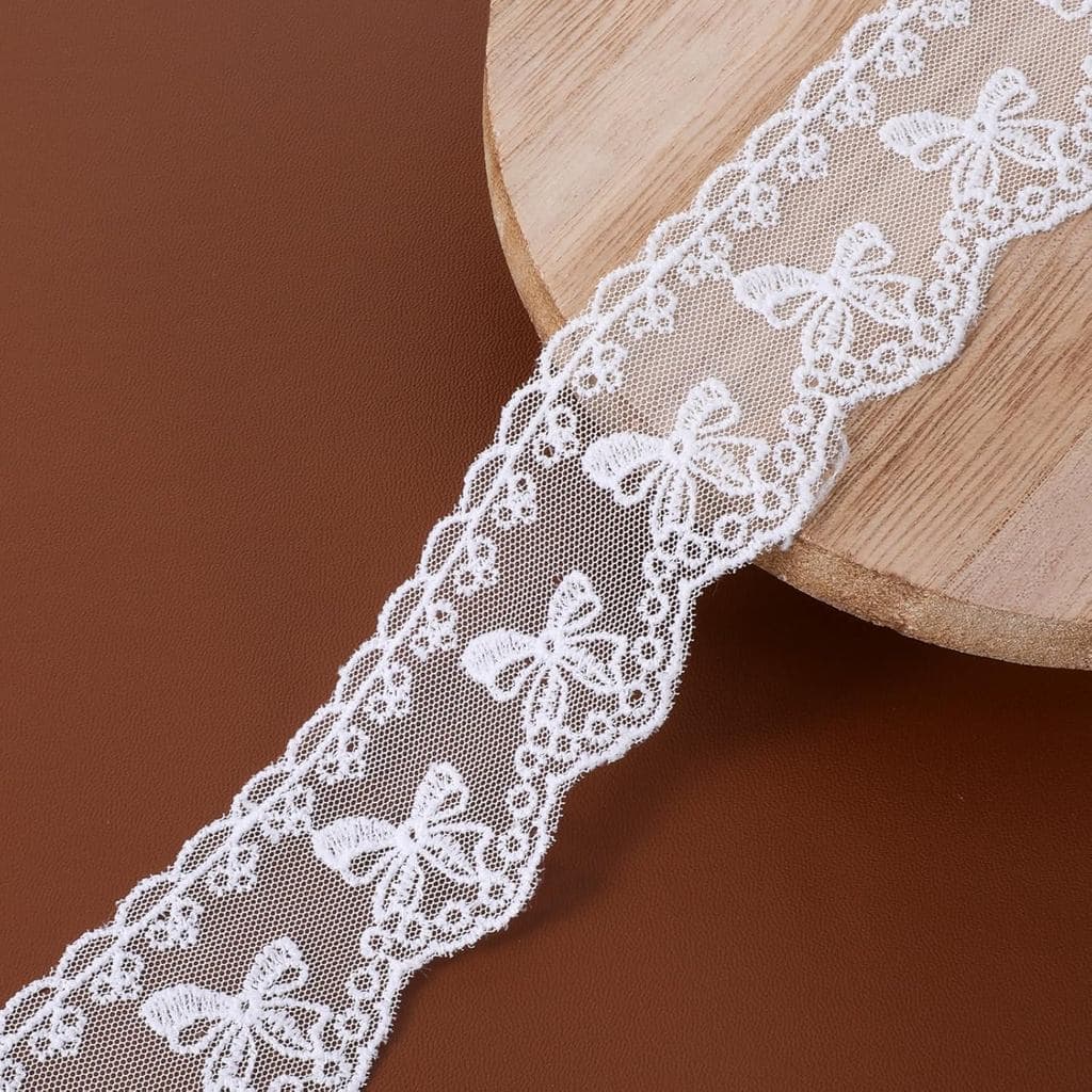 White Lace Ribbon, 1.6" × 5 Yards Bow Eyelet Lace Trim Vintage Sewing Lac for DIY Crafts, Scrapbooking, Gift Wrapping, D