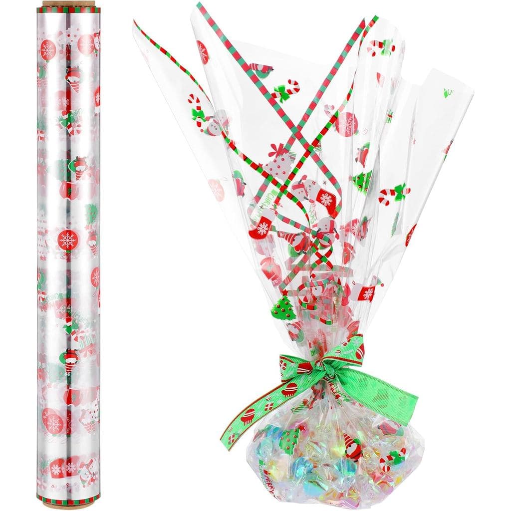 PRETYZOOM Rolo de Papel Celofane para Natal de 100 pés, 2,5 Mil, Papel de Embalagem para Cestas de Flores de Natal, Arte