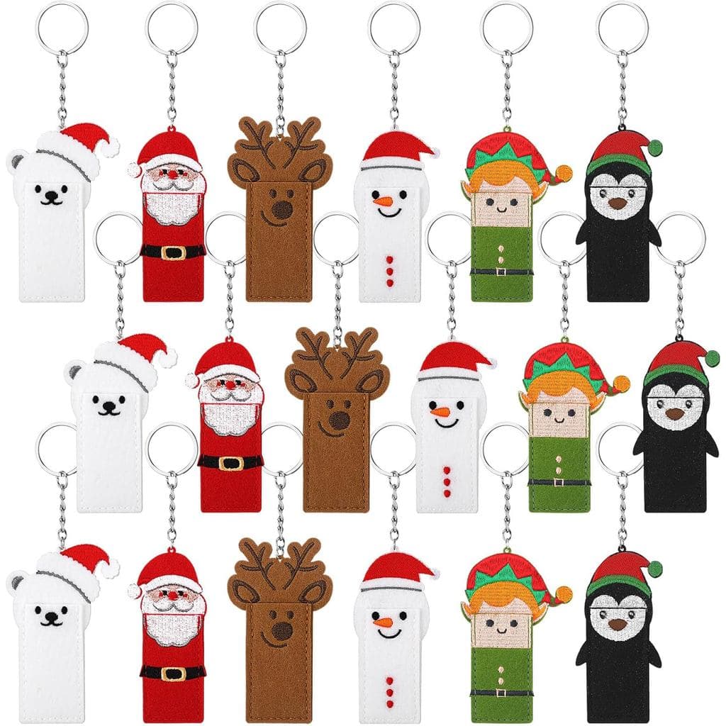 Cunno 18 Peças Porta-Batom de Natal em Feltro, Chaveiros de Presente com Temas de Rena, Boneco de Neve, Alce, Pinguim, P