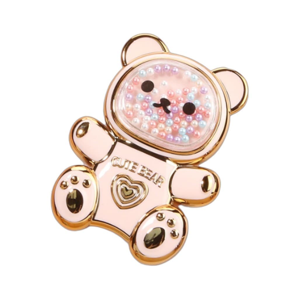 Suporte Adesivo para Celular Urso 3D, Contas Coloridas Móveis, Borda Dourada, Multifuncional