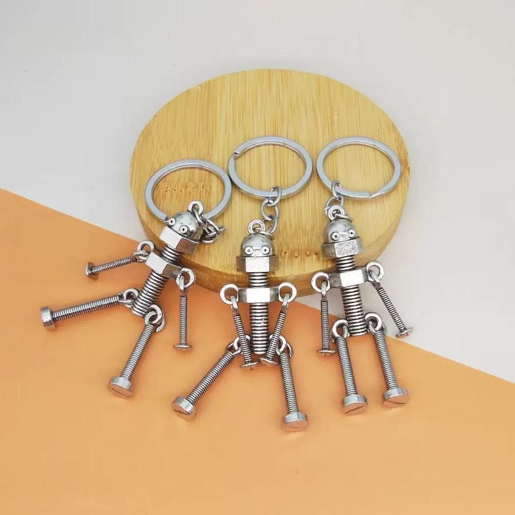 Parafuso robô móvel chaveiro Metal Retro dos desenhos animados pingente móvel mão pés DIY Design destaque personalidade