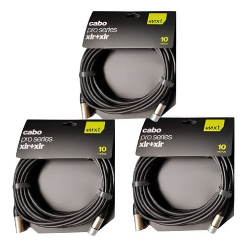 KIT 3 Cabo XLR Macho x  XLR  Fêmea Balanceado Pro Series 10 Metros