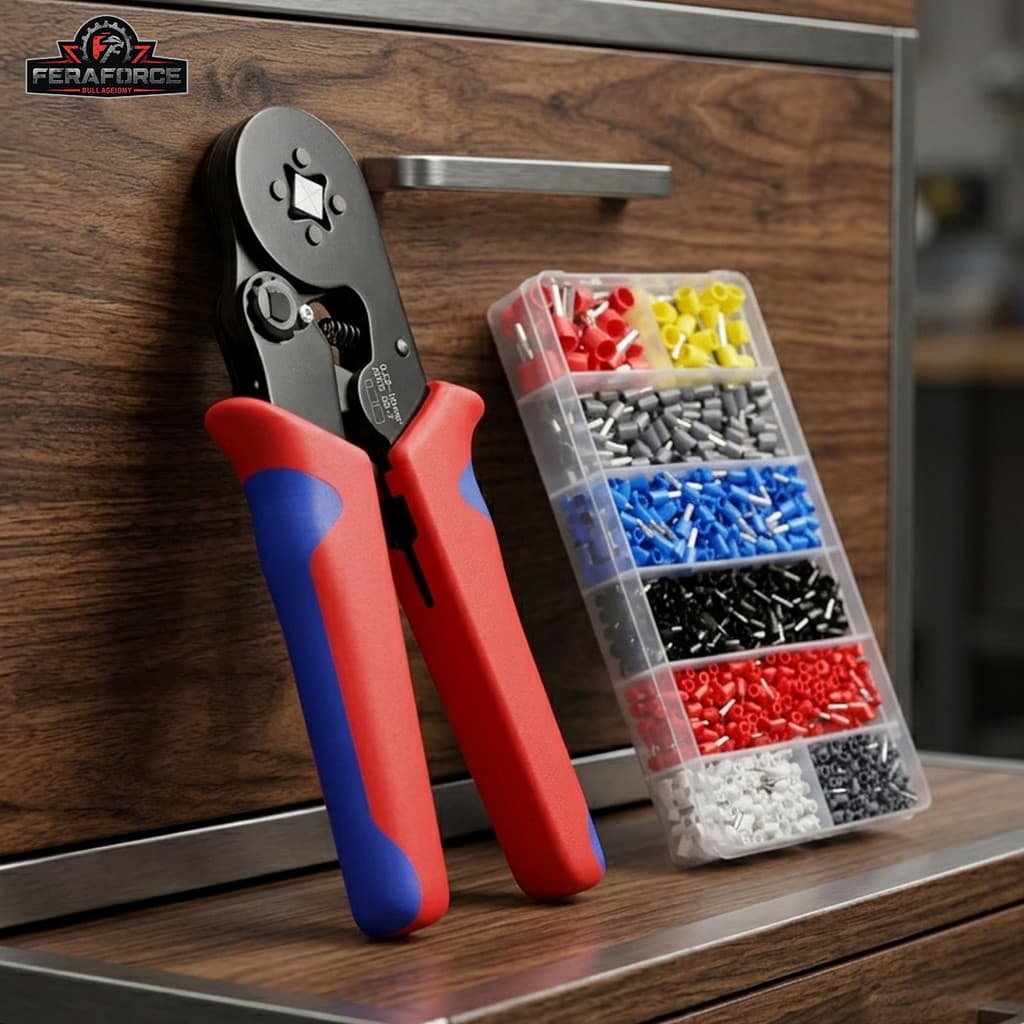 Kits Alicate Crimpar 0,25 Até 10mm² Crimpador Ajustável de Segurança Com e Sem 1200 Terminais Ilhós