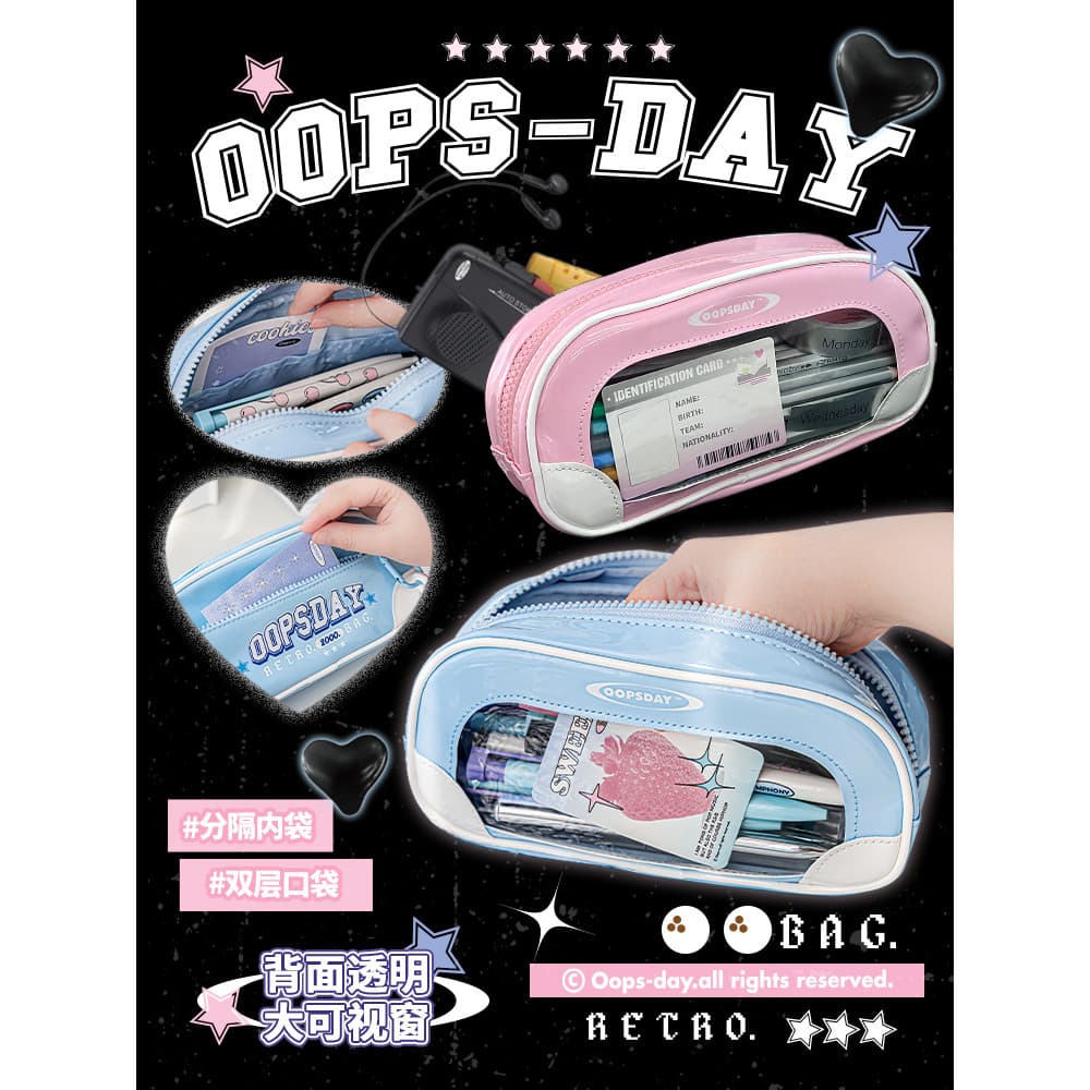 Estojo de couro envernizado suave Design nicho meninas estilo americano grande capacidade janela visível caixa de papela
