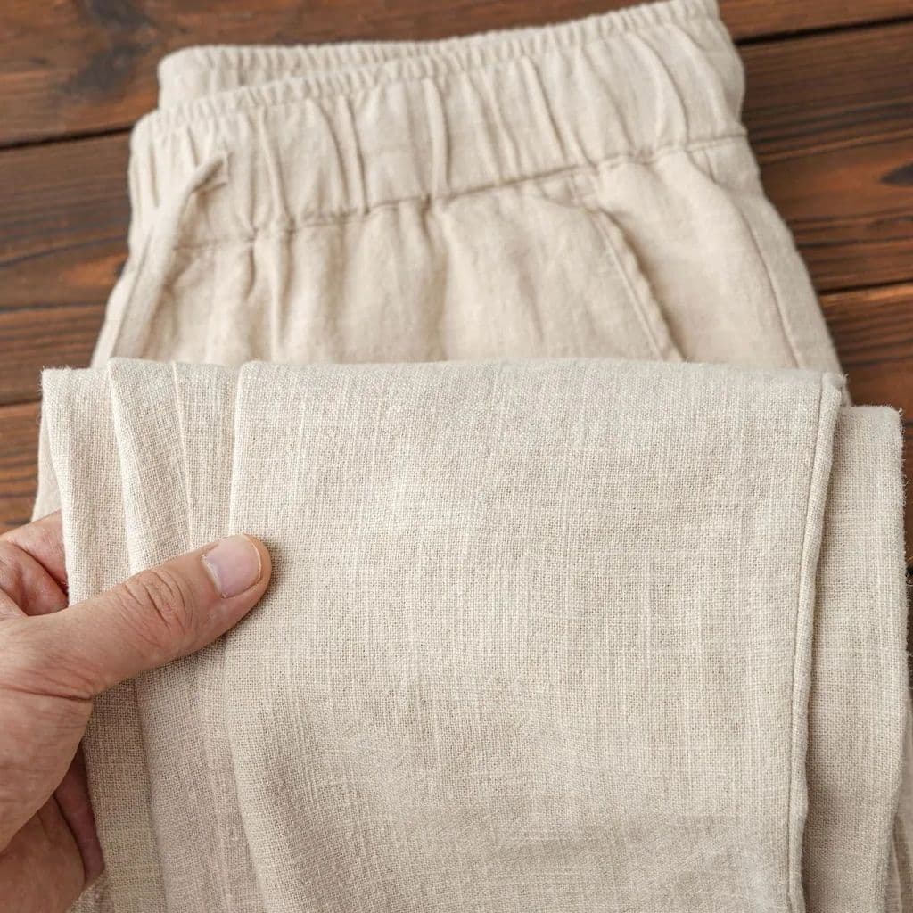 Cáqui verão fino linho algodão respirável Casual solto cintura elástica cordão japonês simples cor sólida calças retas