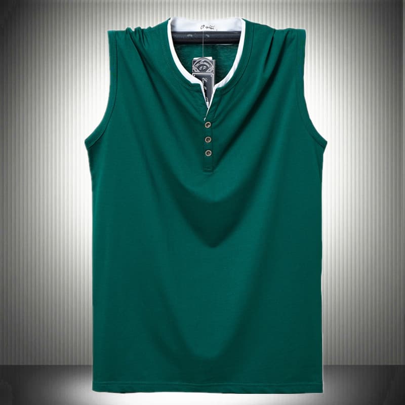 Colete masculino de gola dupla Ruffian estilo bonito solto algodão puro tamanho grande corte ombro sem mangas camiseta f