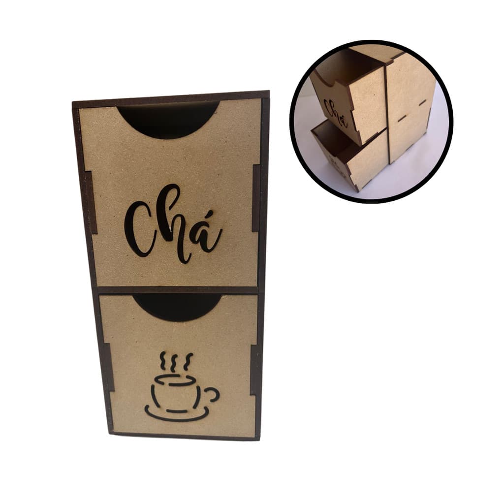 Porta Chá MDF Com Gaveta Organizador Sachês Caixa Decorativa