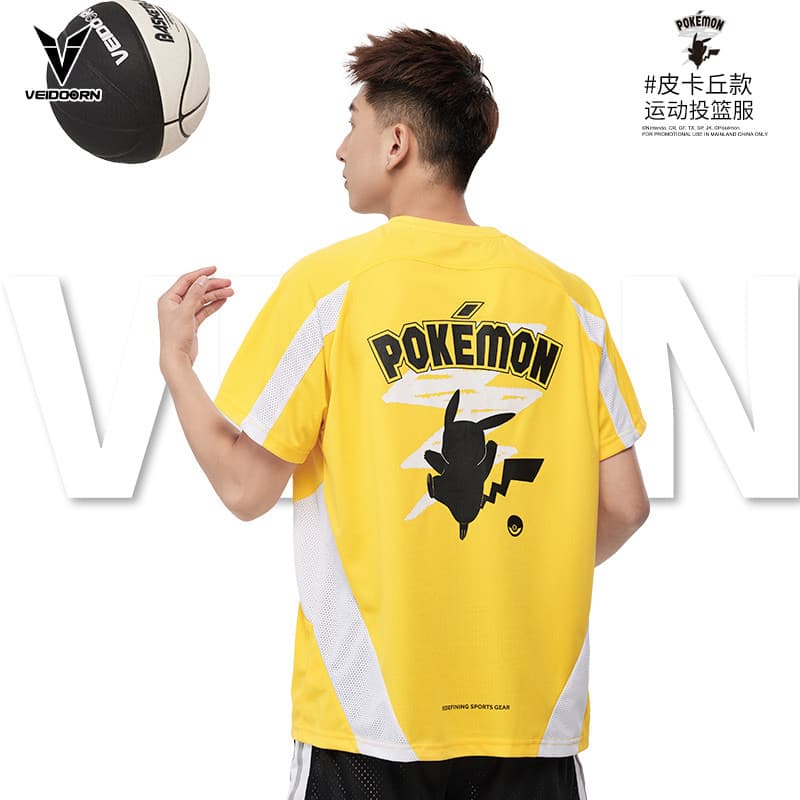 Pokemon Joint terno de tiro de manga curta camiseta masculina terno de treinamento de basquete americano esportes corren