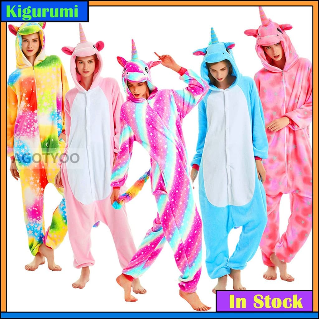 Macacão de Manga Longa para Homens e Mulheres, Pijama de Flanela com Estampa de Unicórnio e Cervo, Kigurumi, Roupa de Do
