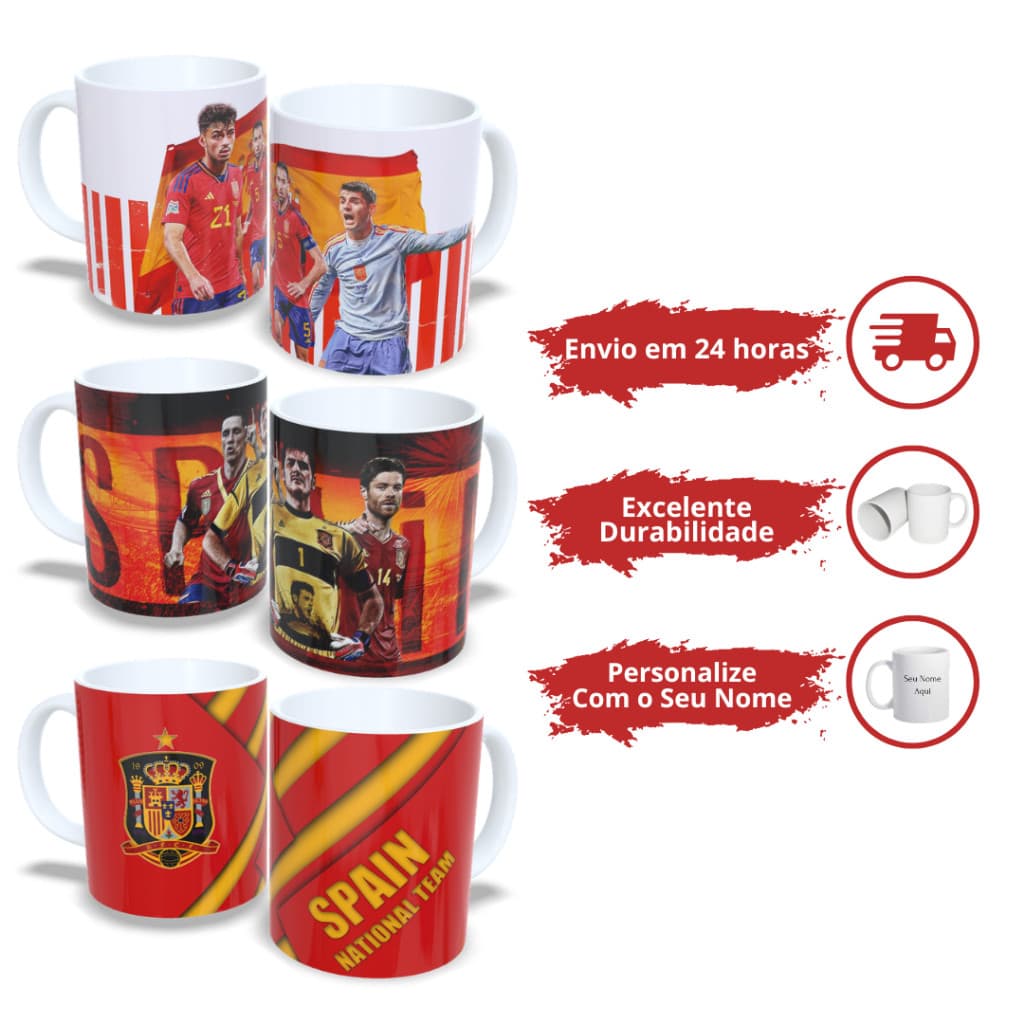 Caneca Personalizada Seleção da Espanha! Vários Modelos da Copa! Em Promoção! Seleção Espanhola!