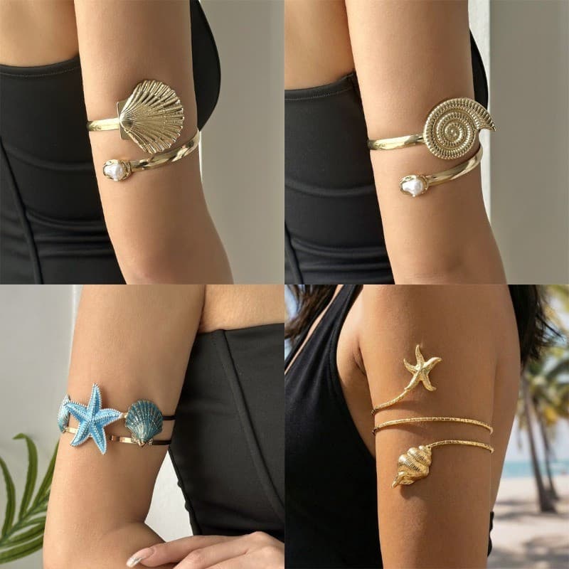 Moda Estrela Do Mar Concha Braço Anel Feminino Personalidade Ajustável Armlet Corpo Jóias Acessórios