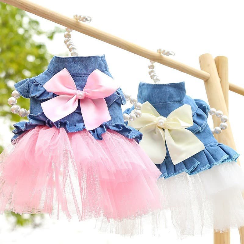 Verão Meninas Cão Gato Roupas Pet Denim Vestidos Para Cães Pequenos Chihuahua Filhote De Cachorro Saia Vestido De Prince