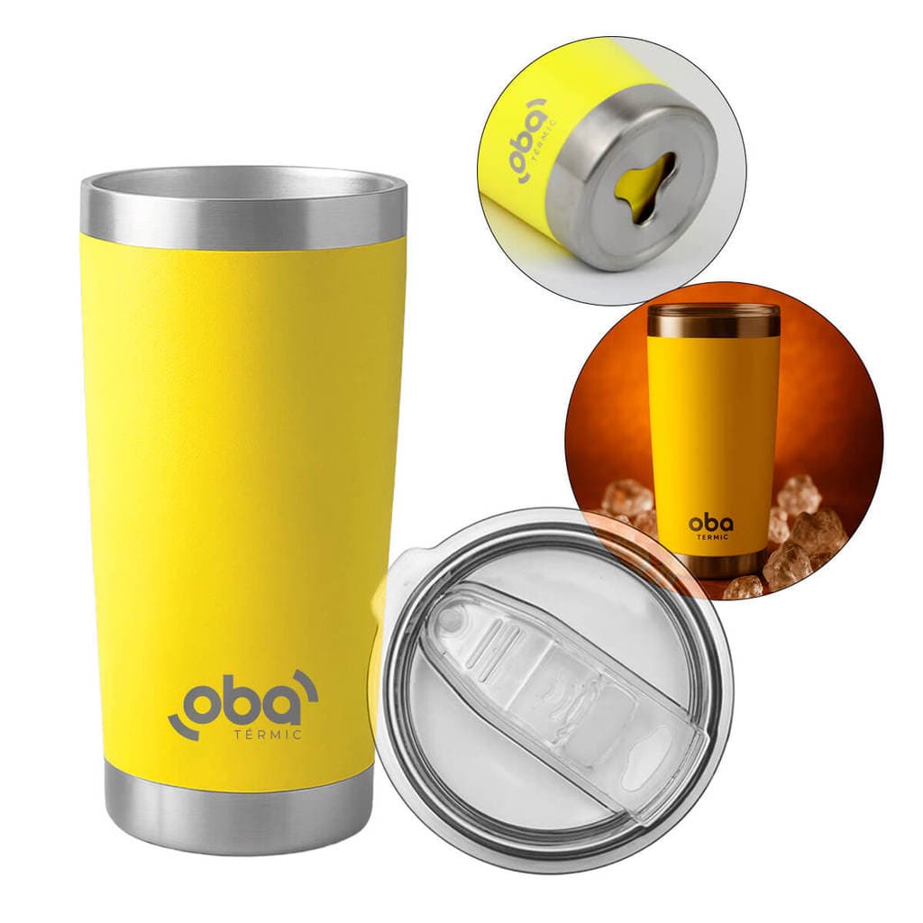 Copo Térmico com Tampa e Abridor 591ml Brasil Amarelo Neon