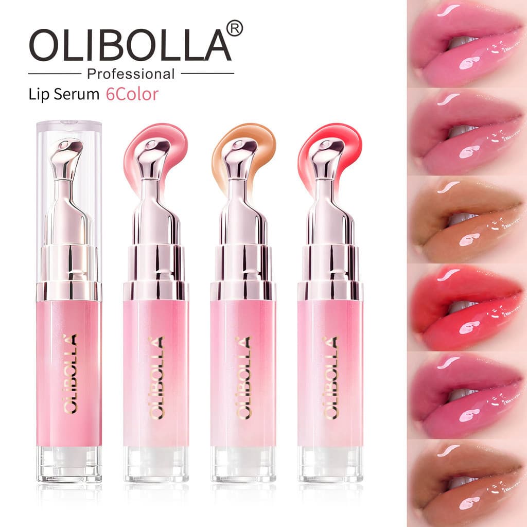 OLIBOLLA Lip Gloss Essência Metal Massagem Cabeça Hidratante Plump Glaze Maquiagem De Longa Duração