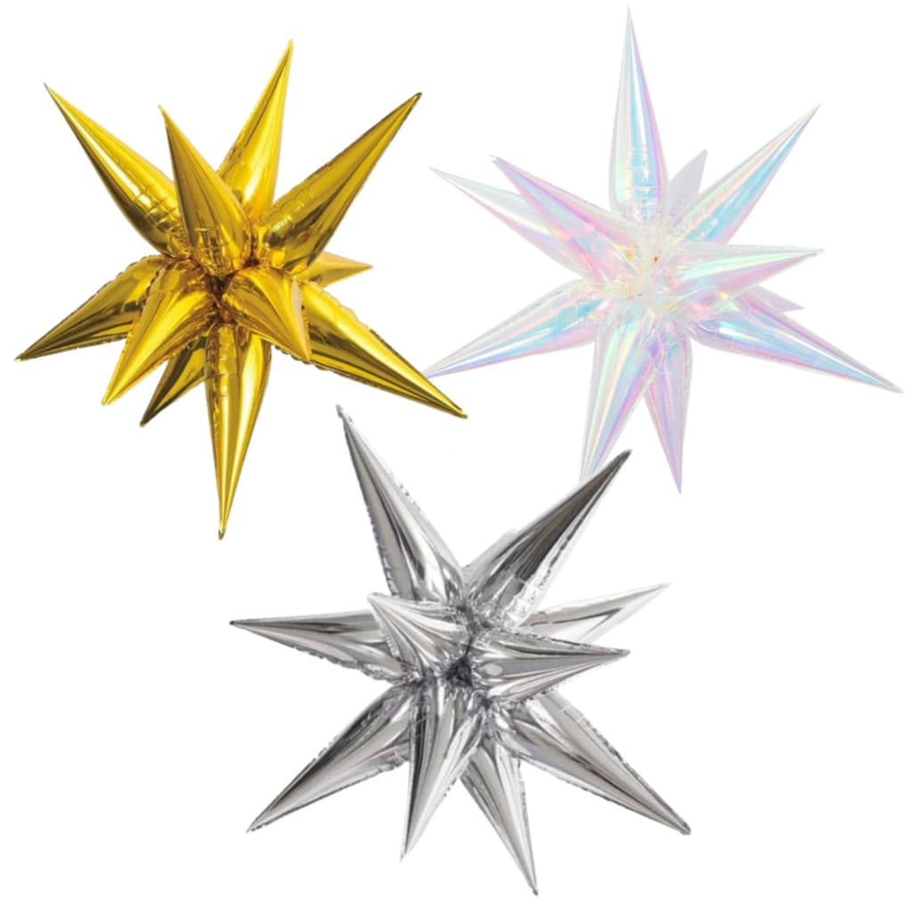 Balão Estrela 12 Pontas Metalizada Montagem 3D Festa Decoração 3 Cores