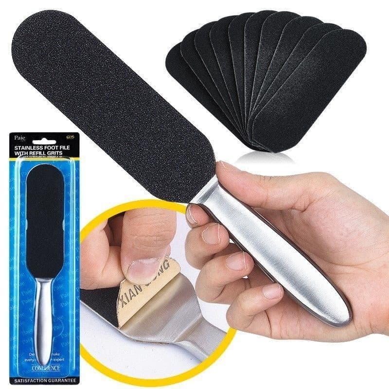 Arquivo de pé cuidados com os pés lixa dupla face de aço inoxidável arquivo de pele morta esfregando escova de pé moagem