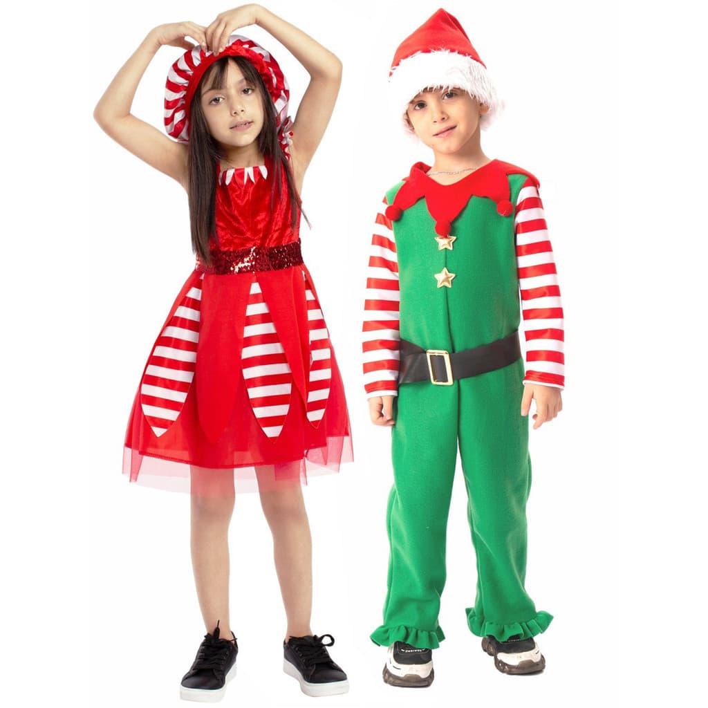 Traje de natal traje infantil natal elfo casal estilo Campus festa de férias traje de desempenho de palco