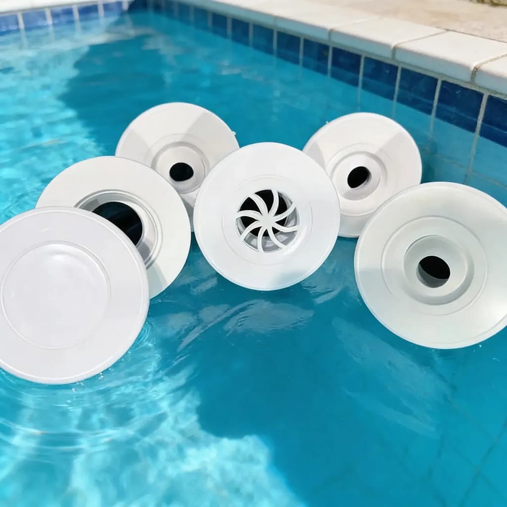 Kit Dispositivo Fibra Piscinas 3 Bico Retorno 1 Aspiração 1 Nivel Ralo Quebra Onda Abs Cor Branco