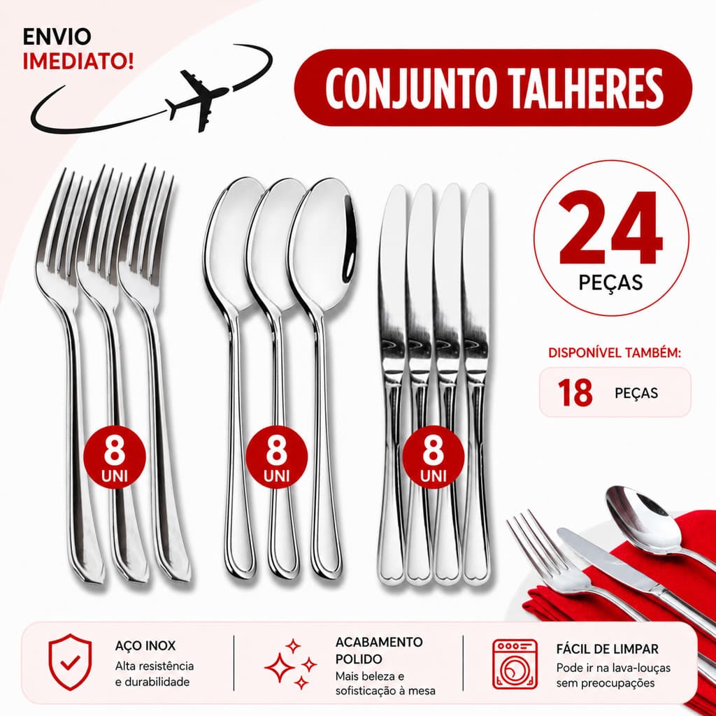 Conjunto Talheres Inox Completo Garfo Faca Colher 24 Peças * Envio Imediato *