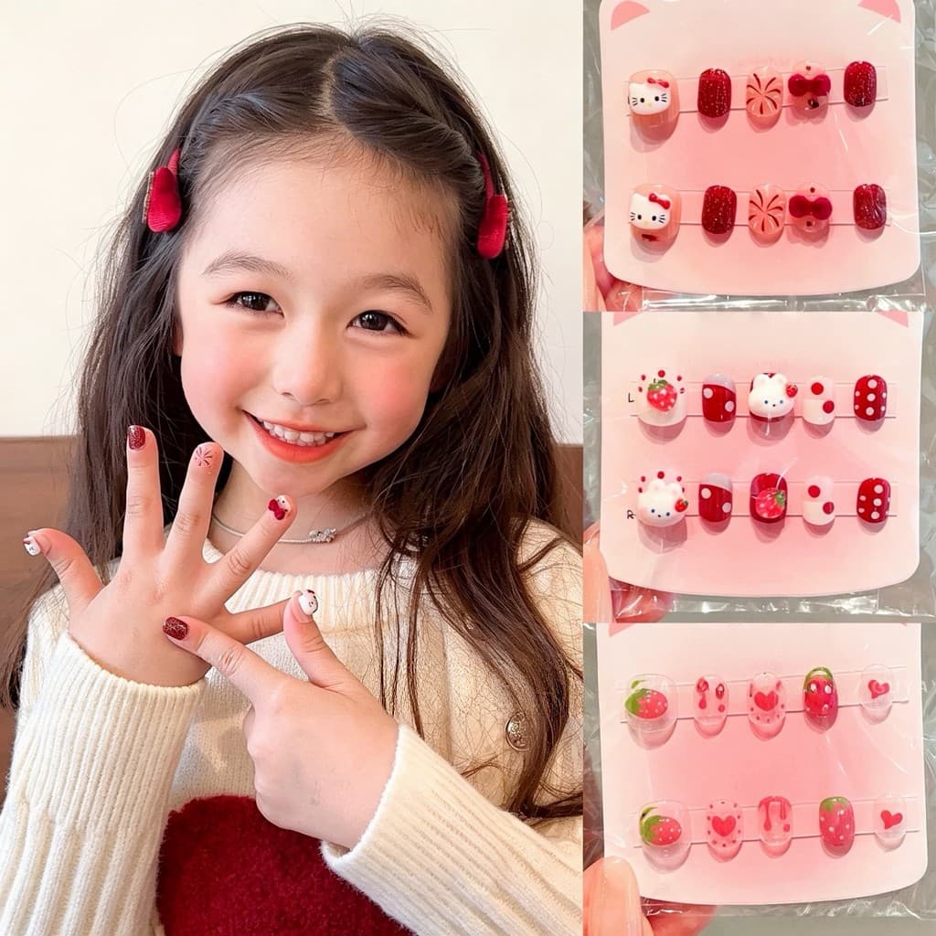 Kit Unhas Postiças Infantis Coloridas com Adesivos 24 a 120 Peças Fácil de Aplicar Meninas