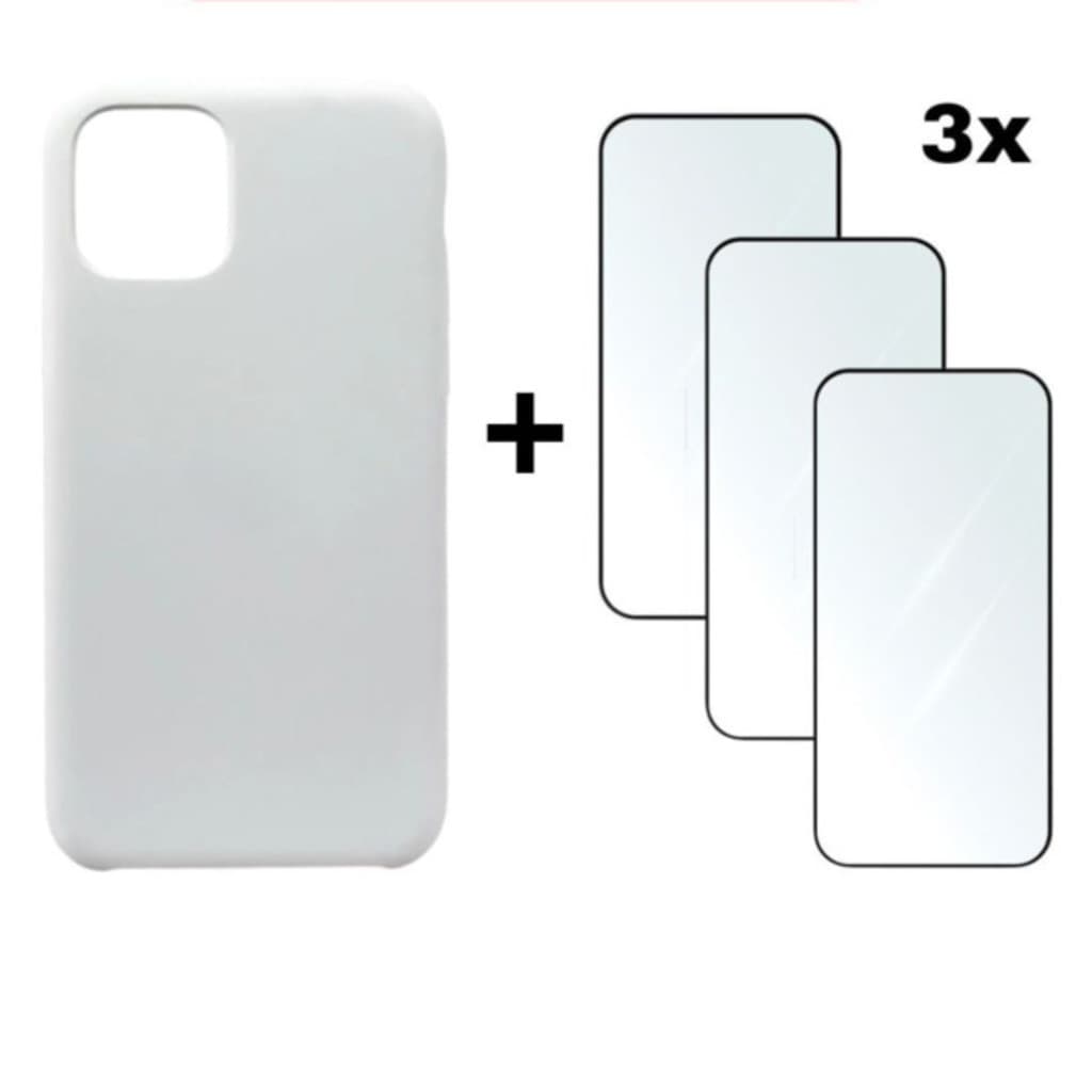 Kit 4em1 Case Branca + 3X Película de Vidro Temperado 3D Para iPhone 11 12 13 14 15 16 17 Pro Max